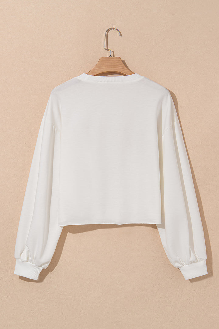 White XOXO Chenille Letter Graphic Valentine Pullover Sweatshirt