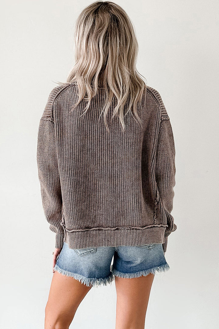 Mineral Wash Exposed Seam Patchwork Knit Open Sweater Cardigan