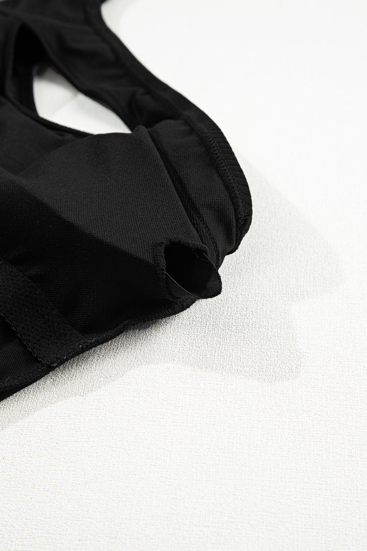 Ribbed One Shoulder Hollowed One Piece Swimsuit