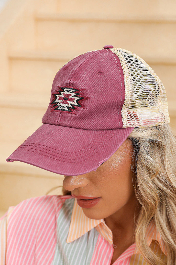 Casquette de baseball en coton vieilli à motif aztèque