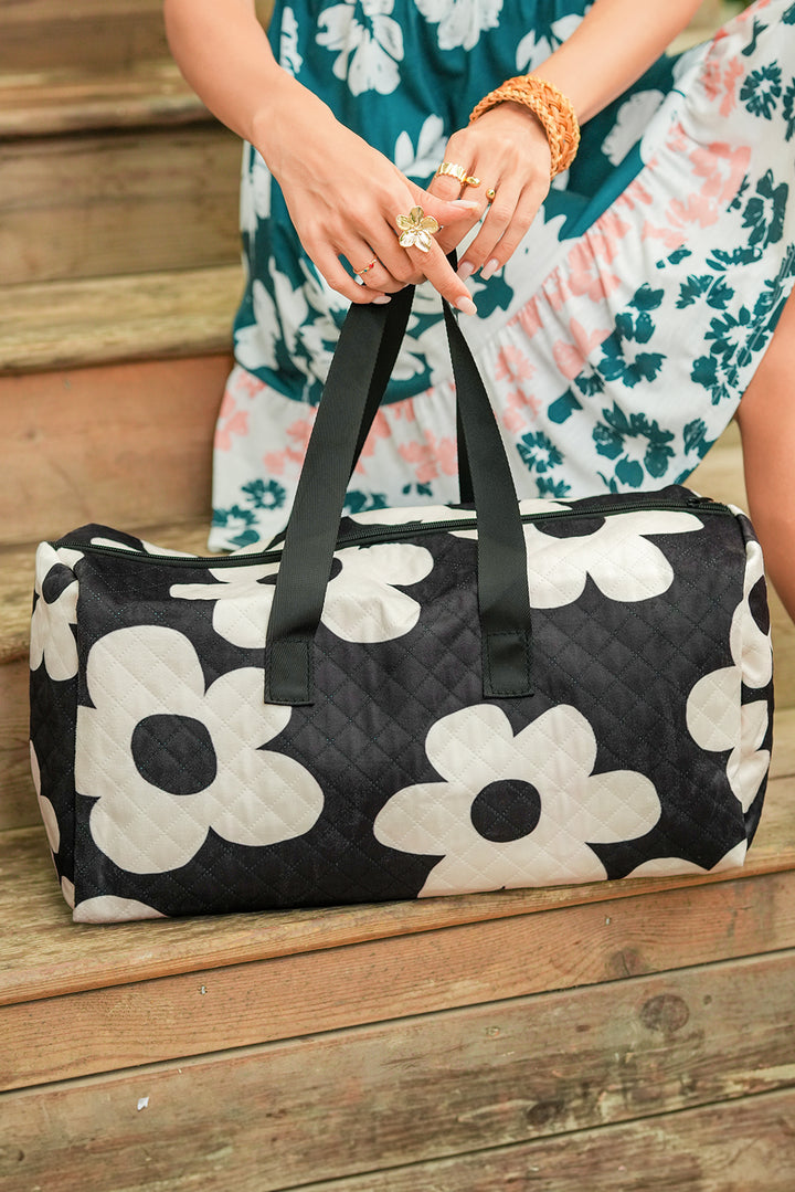 Flower Print Quilted Large Duffel Bag