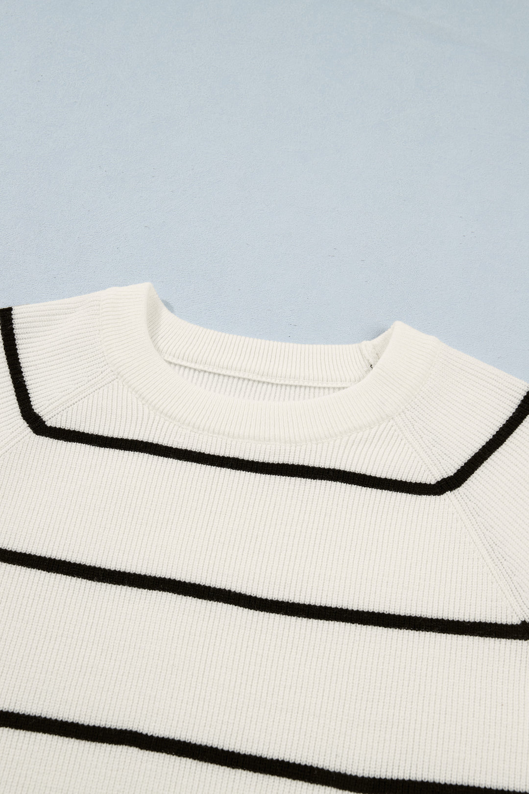 White Stripe Ribbed Knit Half Sleeve Loose Sweater Tee