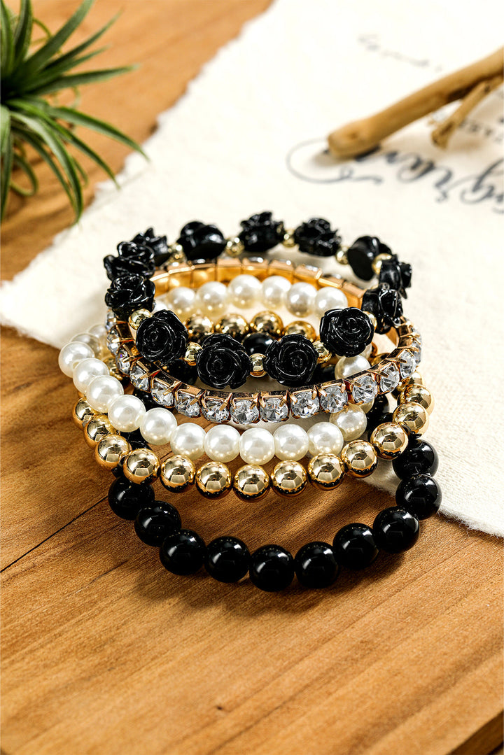 Mehrlagiges Armband-Set mit Blumen-Strassperlen
