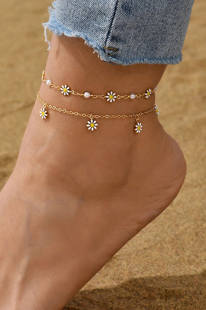 Bracelet de cheville à chaîne marguerite et perle