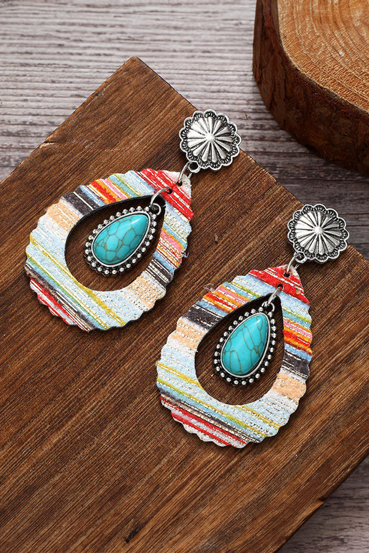 Boucles d'oreilles en cuir turquoise en forme de goutte d'eau creuse