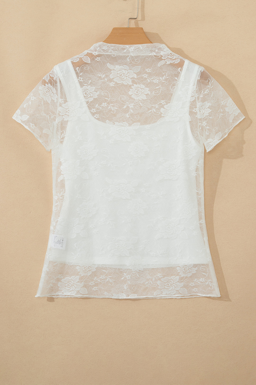 White Sheer Lace Round Neck T Shirt