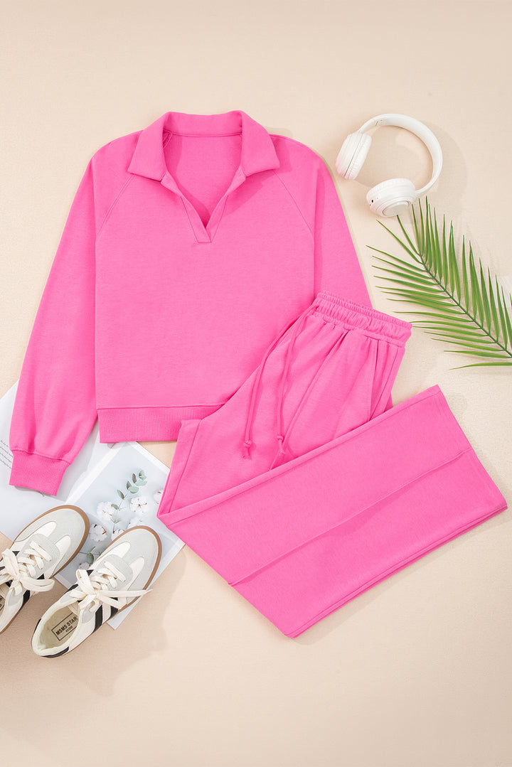 Sachet Pink Collared Pullover and Central Seam Pants Set