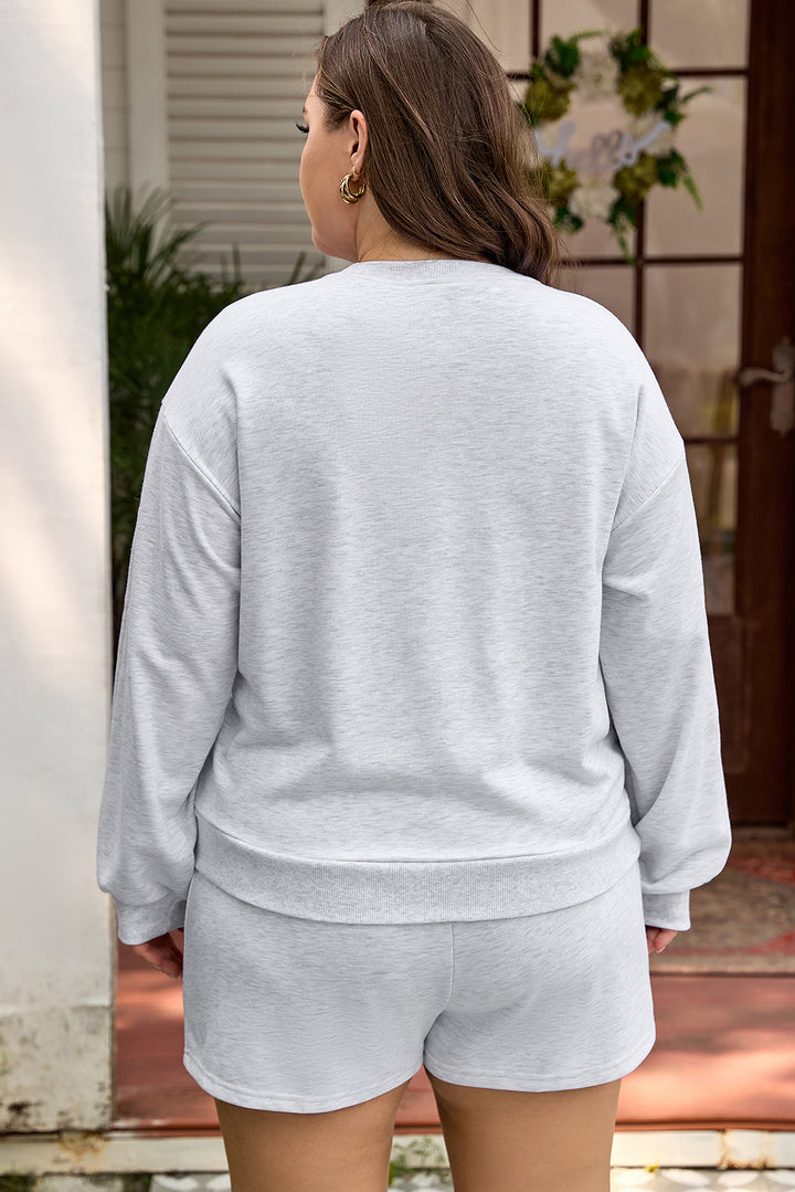 Light Grey Girly Bow Embroidered Pullover Loose Shorts Plus 2pcs Outfit