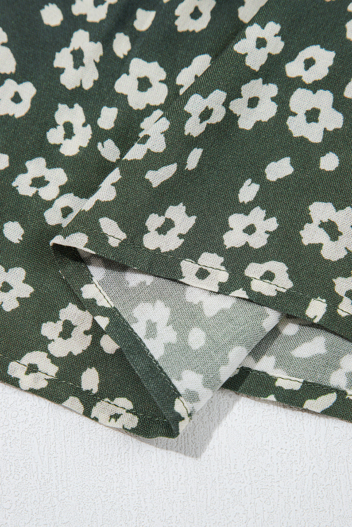 Green Boho Floral Print V Neck Tunic Sleeveless Dress