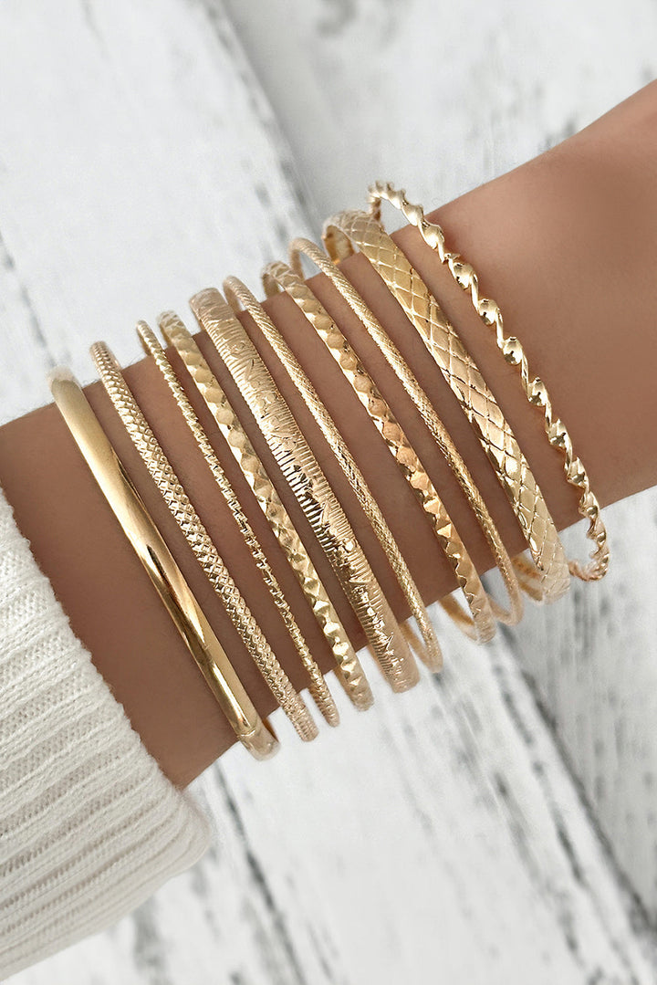 10pcs Textured Twisted Stackable Alloy Bracelet Set