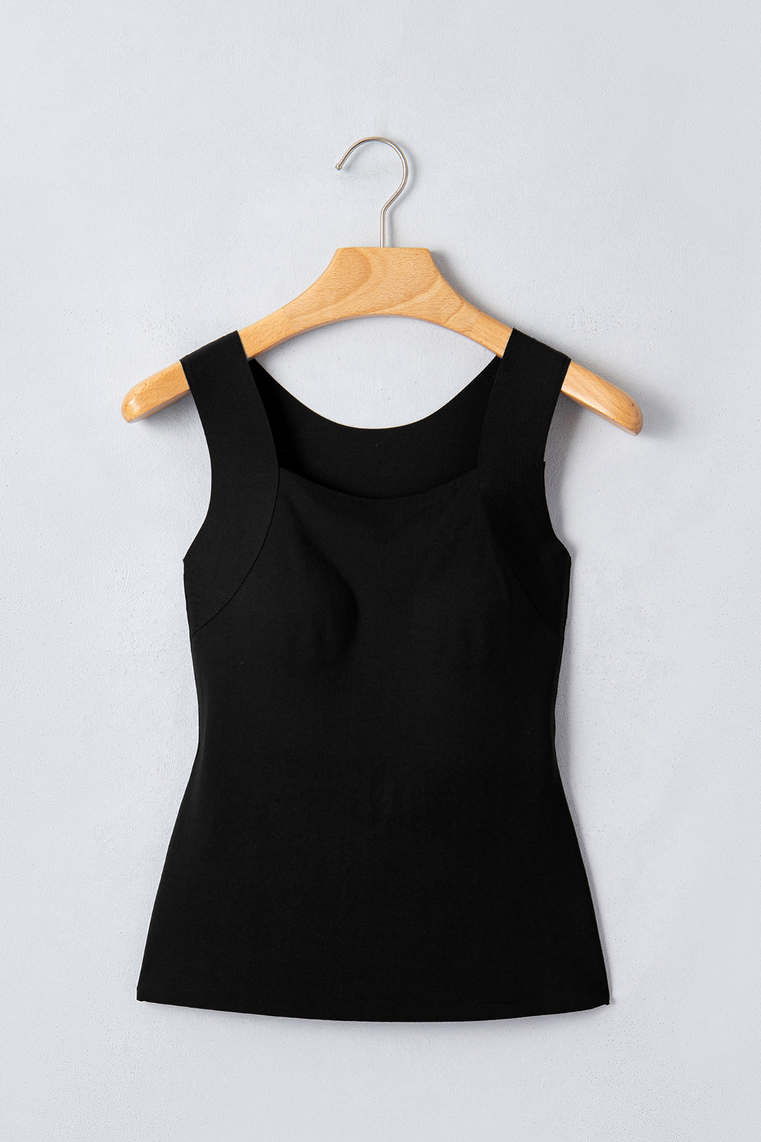 Black Solid Color Wide Strap Splicing Athleisure Tank Top