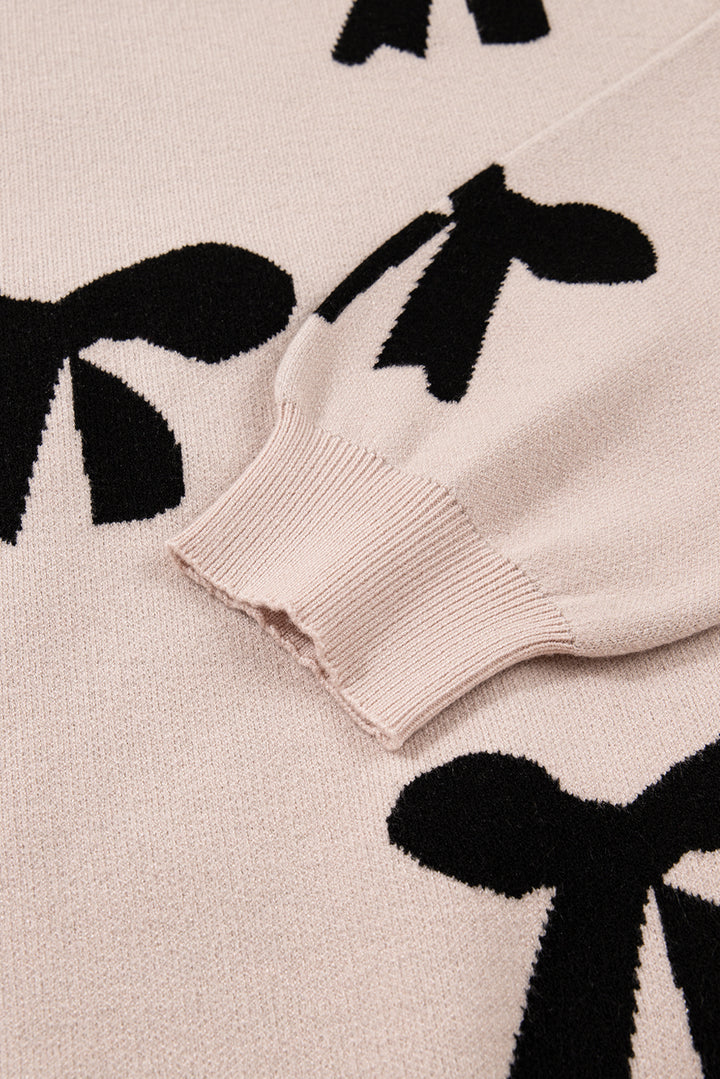 Pearl Embellished Bow Pattern Loose Sweater