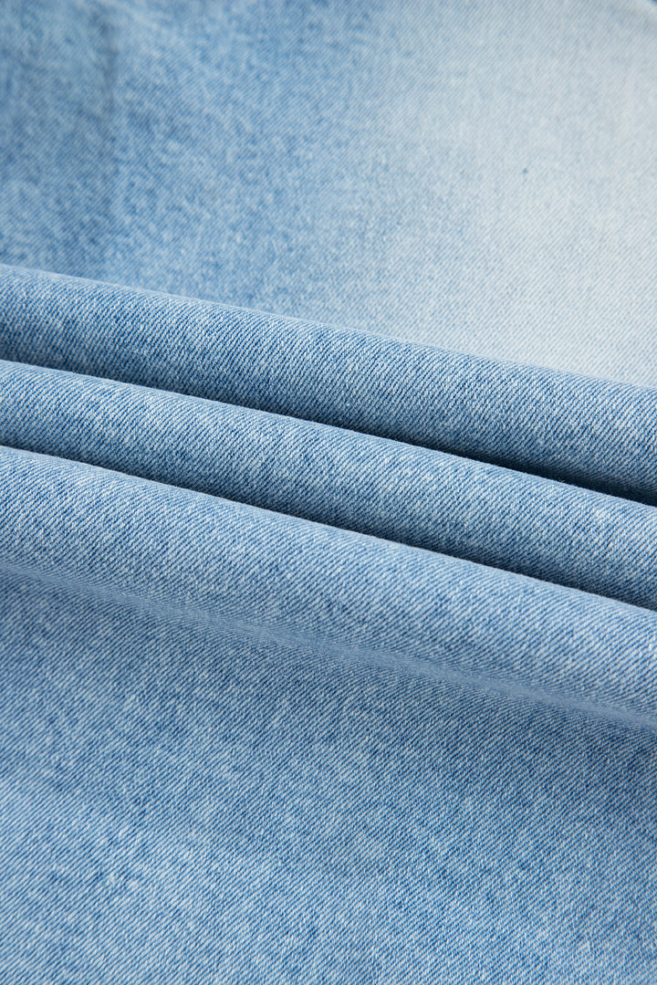 Beau Blue Flower Patched Light Wash Cropped High Waist Barrel Jeans