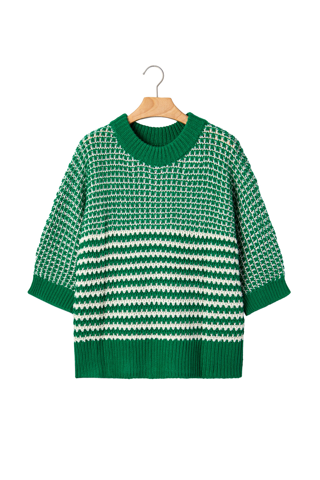 Green Stripe 3/4 Draped Sleeve Slouchy Sweater
