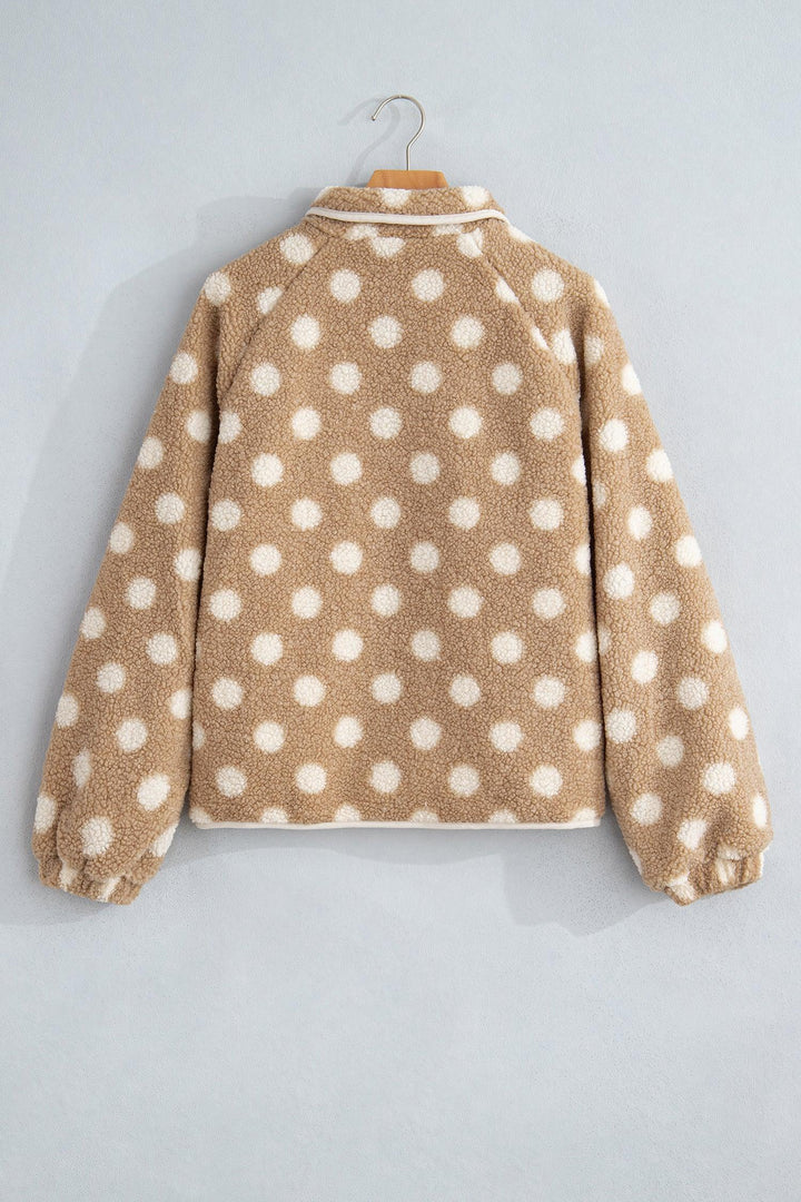 Khaki Polka Dot Faux Fur Metal Button Placket Shift Silhouette Jacket