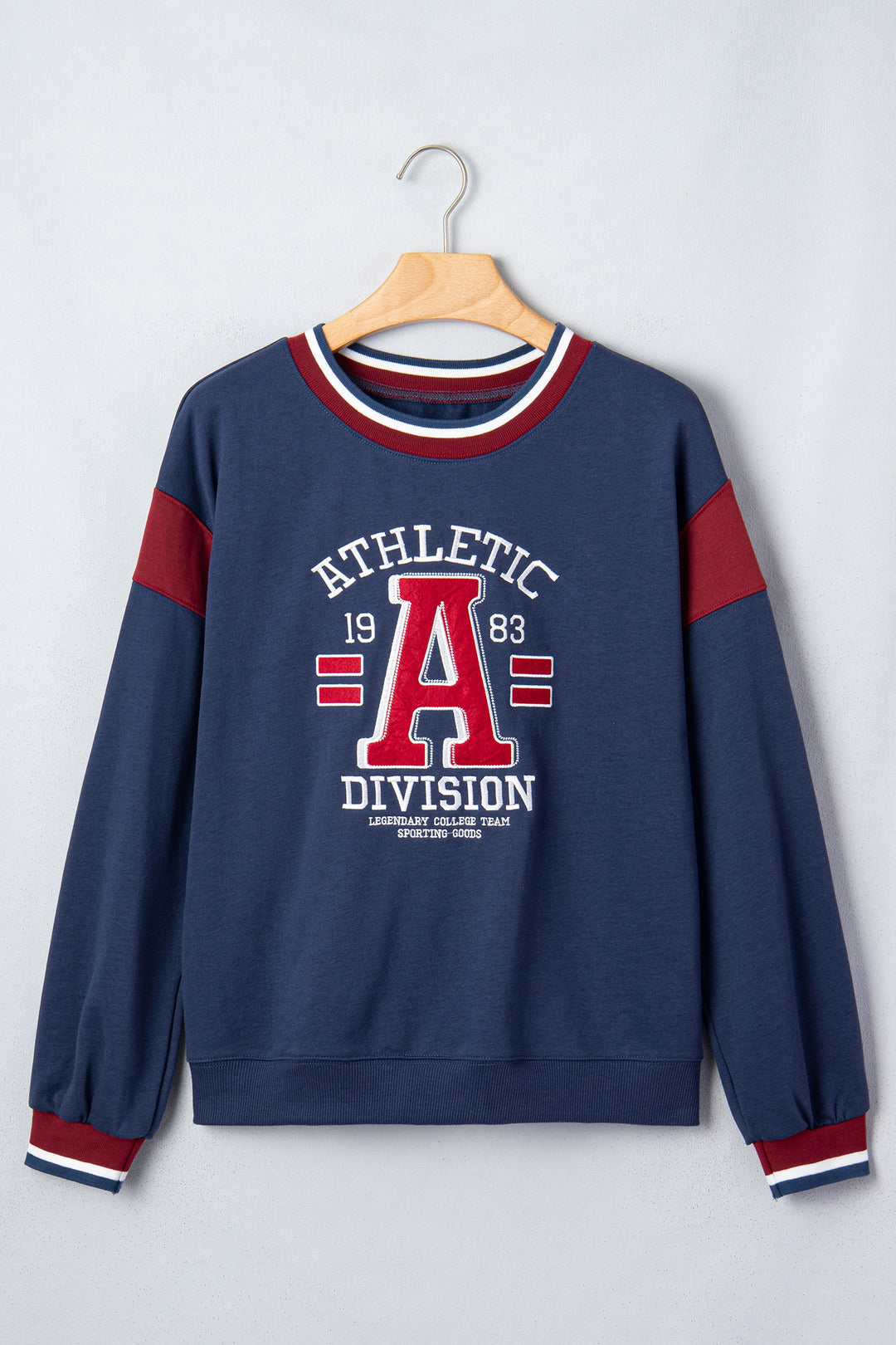 Sail Blue Patchwork Round Neck Long Sleeve Sweatshirt