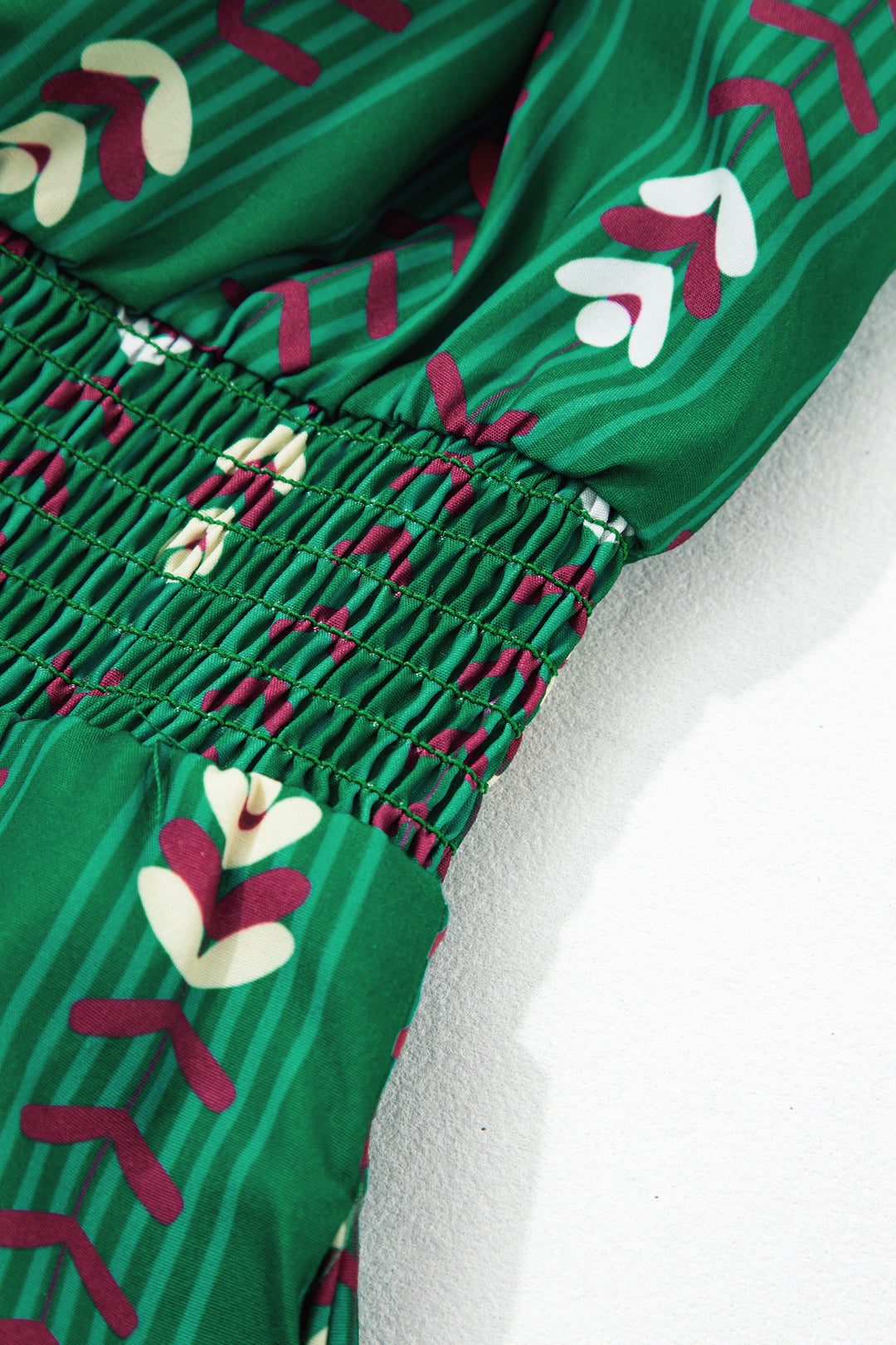 Green Floral Print Long Sleeve Shift Plus Size Dress