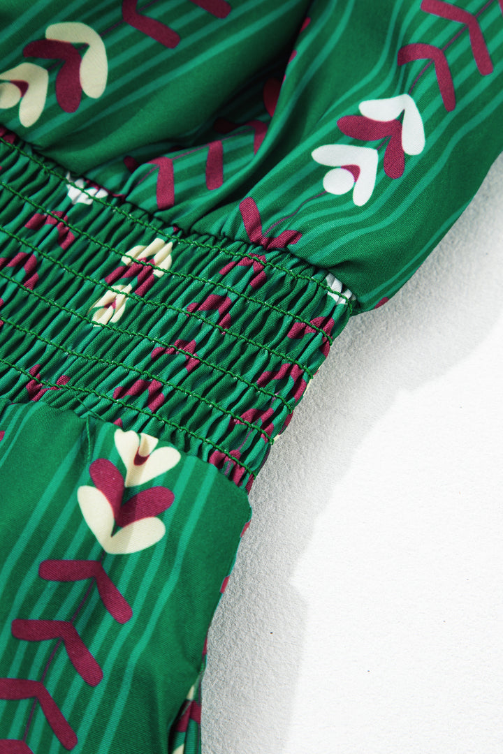 Green Floral Print Long Sleeve Shift Plus Size Dress