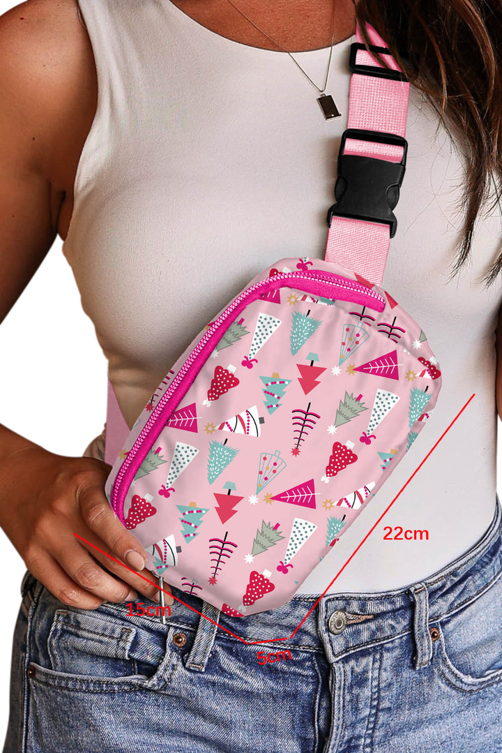 Christmas Tree Print Buckle Wide Strap Sling Bag
