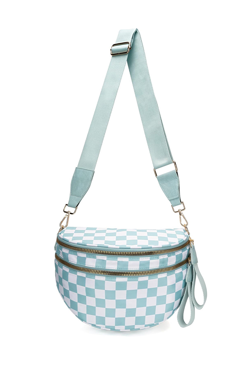 Checkered Print Wide Strap Large Crossbody Bag