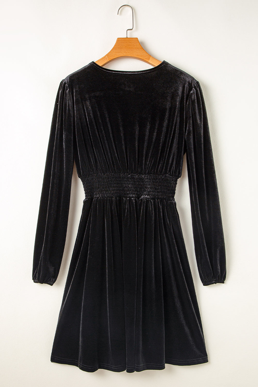 Luxurious Black Velvet Long Sleeve Surplice High Waist Mini Dress