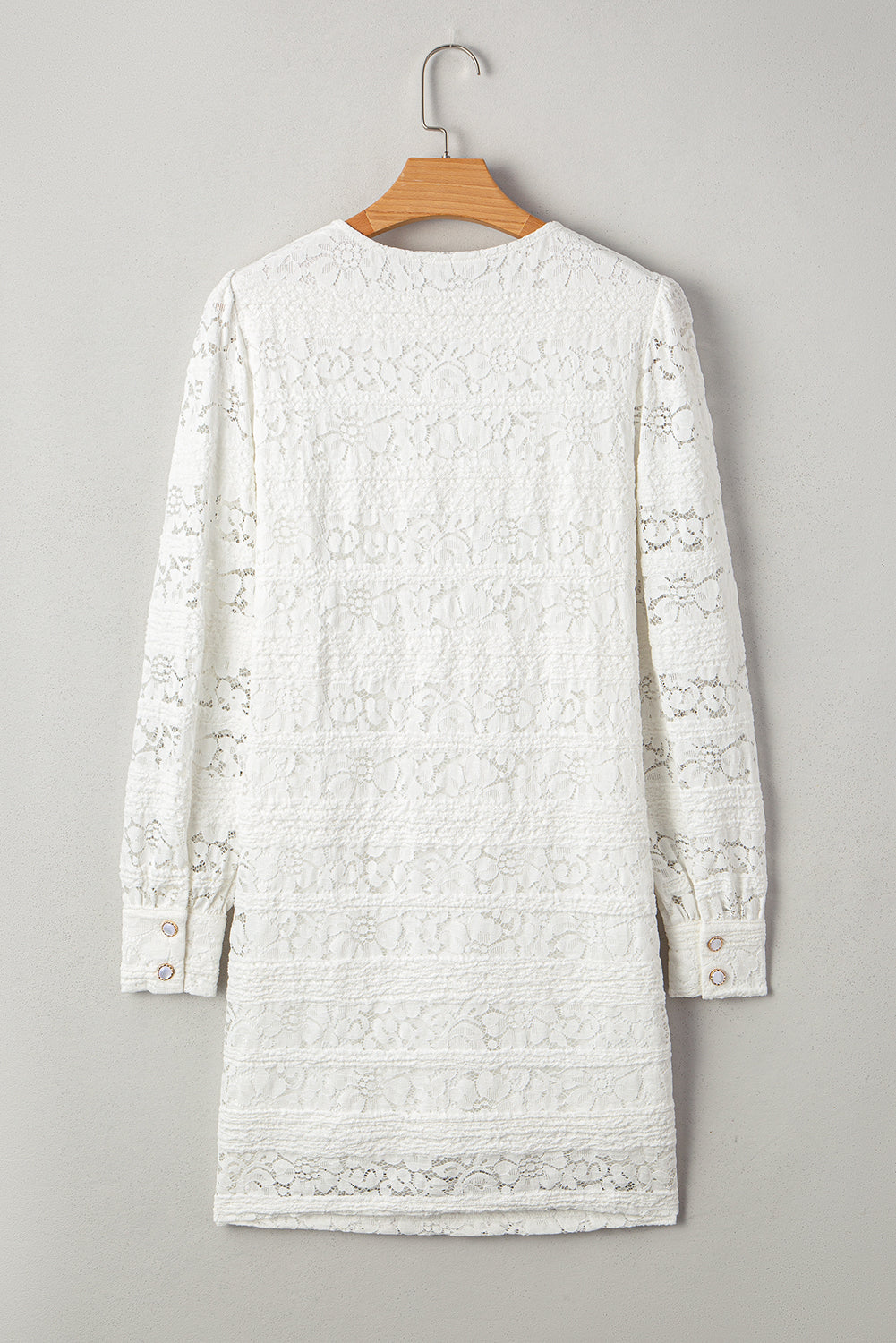Chic White Lace Crochet Round Neck Puff Sleeve Shift Mini Dress