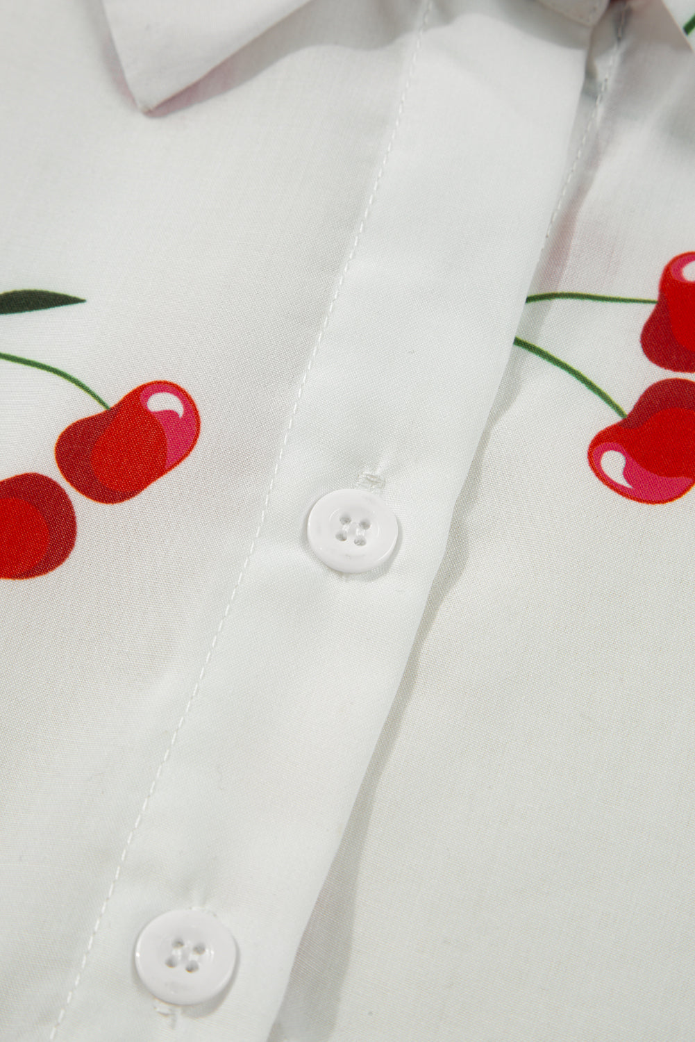 Cherry Print Flounce Sleeve Collared Frilled Babydoll Blouse
