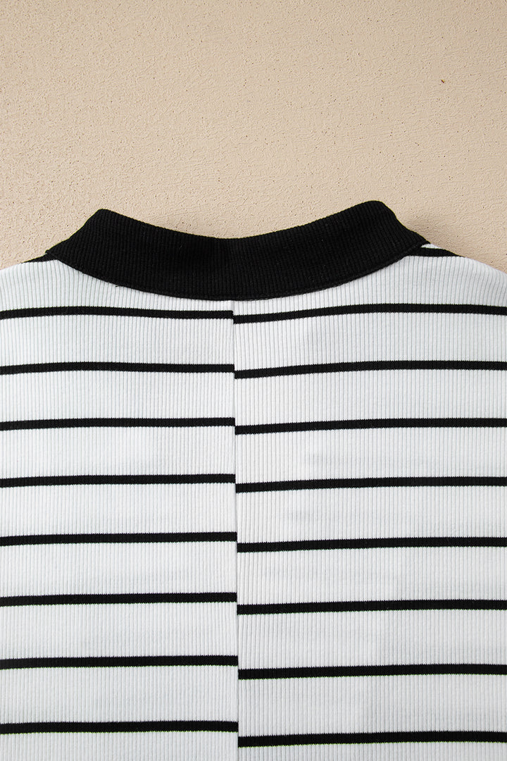 Stand Collar V Neck Elastic Cuffs Half Sleeve Dolman Top