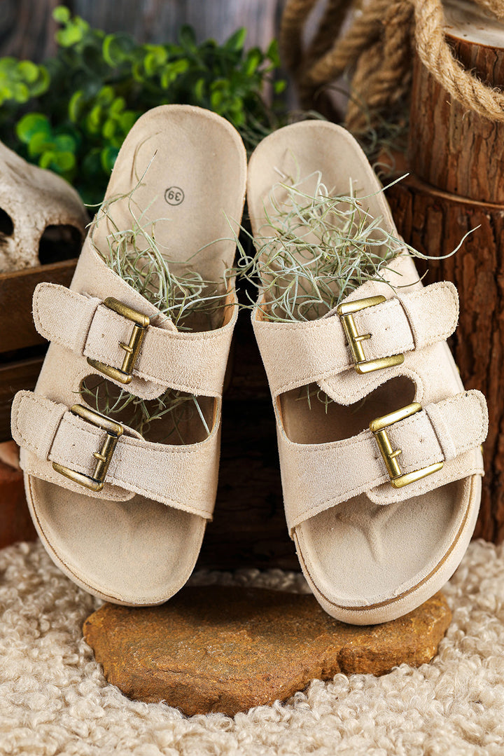 Suede Buckle Decor Footbed Sandal Slippers