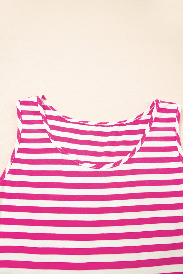 Rose Stripe U Neck Sleeveless Loose Fit Mini Dress