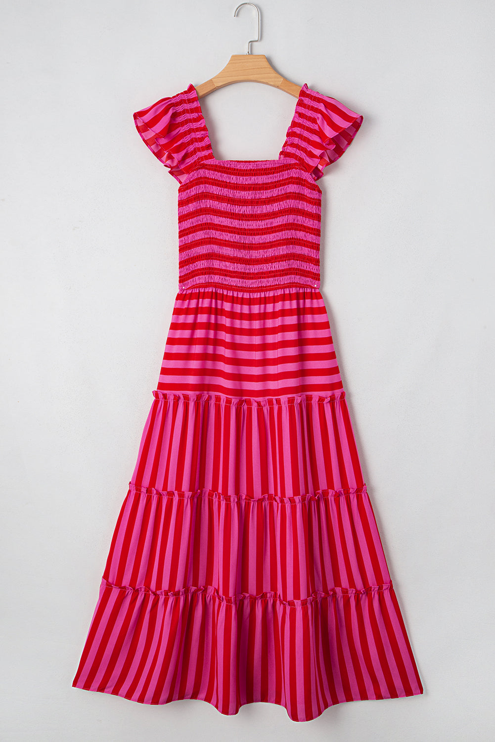 Flutter Sleeve Smocked Bodice Tiered Maxi Dress