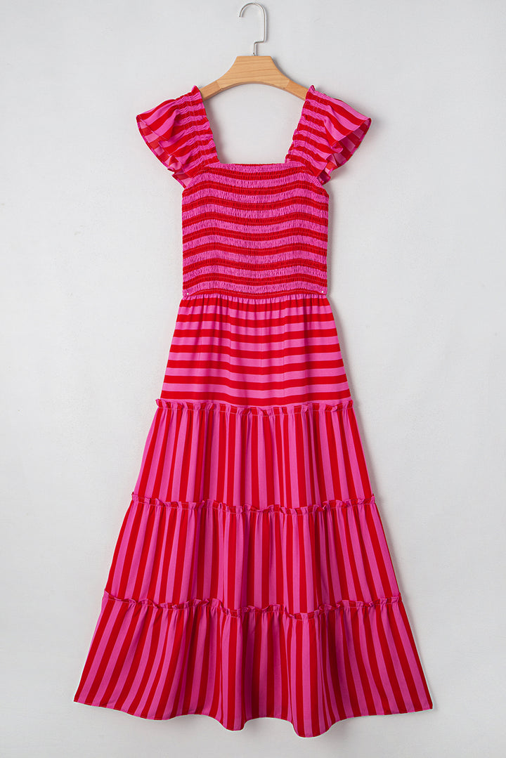 Flutter Sleeve Smocked Bodice Tiered Maxi Dress