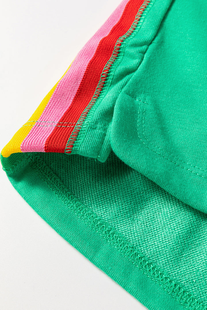 Sea Green Rainbow Colorblock Collared Short Sleeve Top 2 Piece Shorts Set