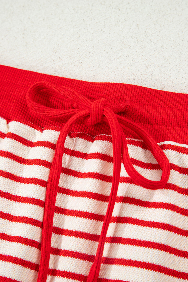 Red Stripe Collared V Neck Pullover and Skort 2pcs Outfit