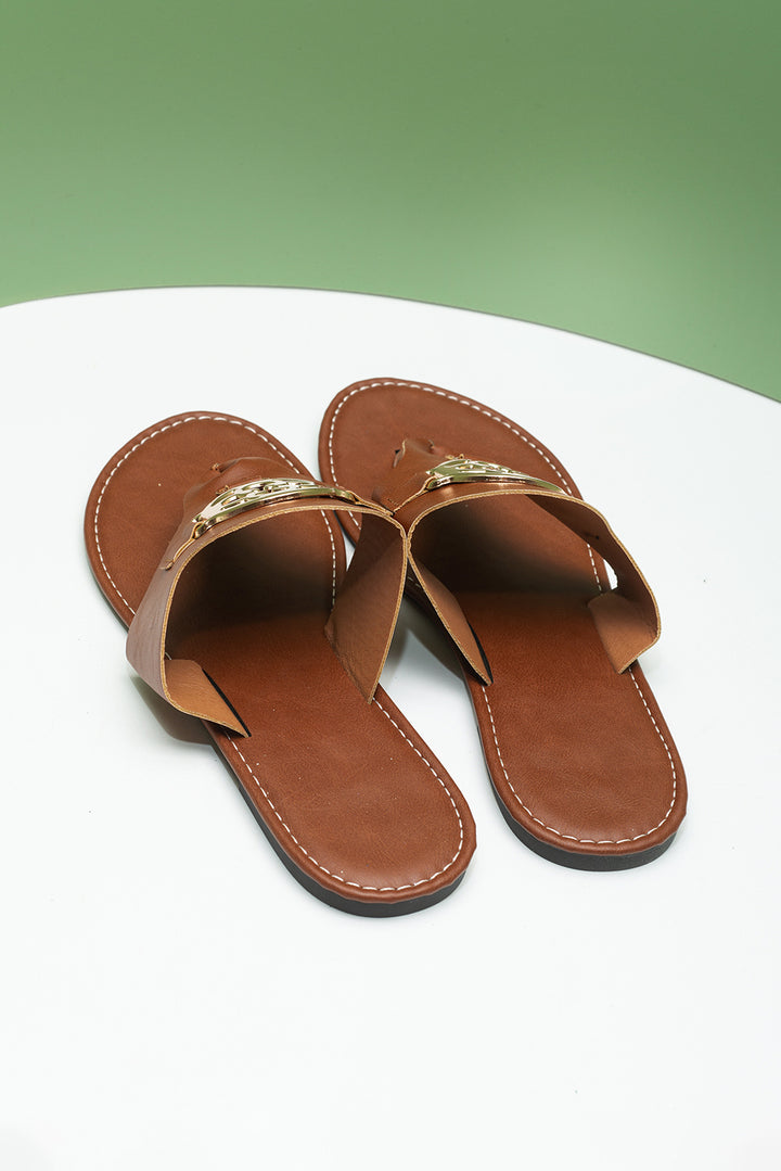 Metal Decor Leather Thong Slippers