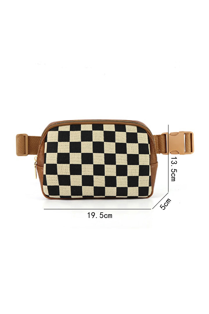 Sac banane à bandoulière en similicuir à carreaux patchwork