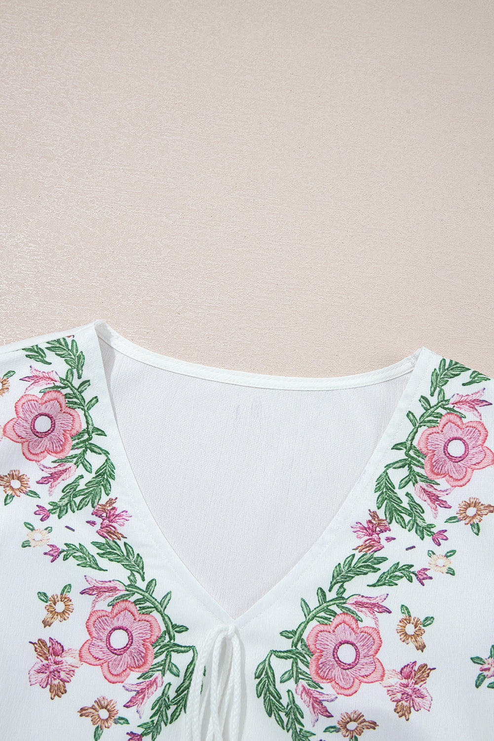 Flower Print Lace-up V Neck Babydoll Blouse