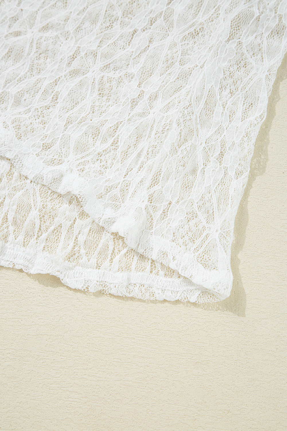 Sheer Lace Bell Sleeve Mock Neck Blouse