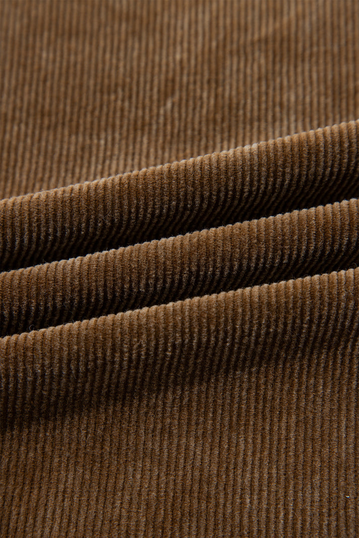 Camel Straight Leg Corduroy Metal Button Zip-up Pants