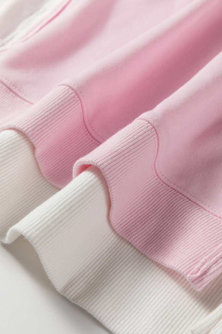 Pink Colorblock Patchwork Drop Shoulder Plus Size Sweatshirt