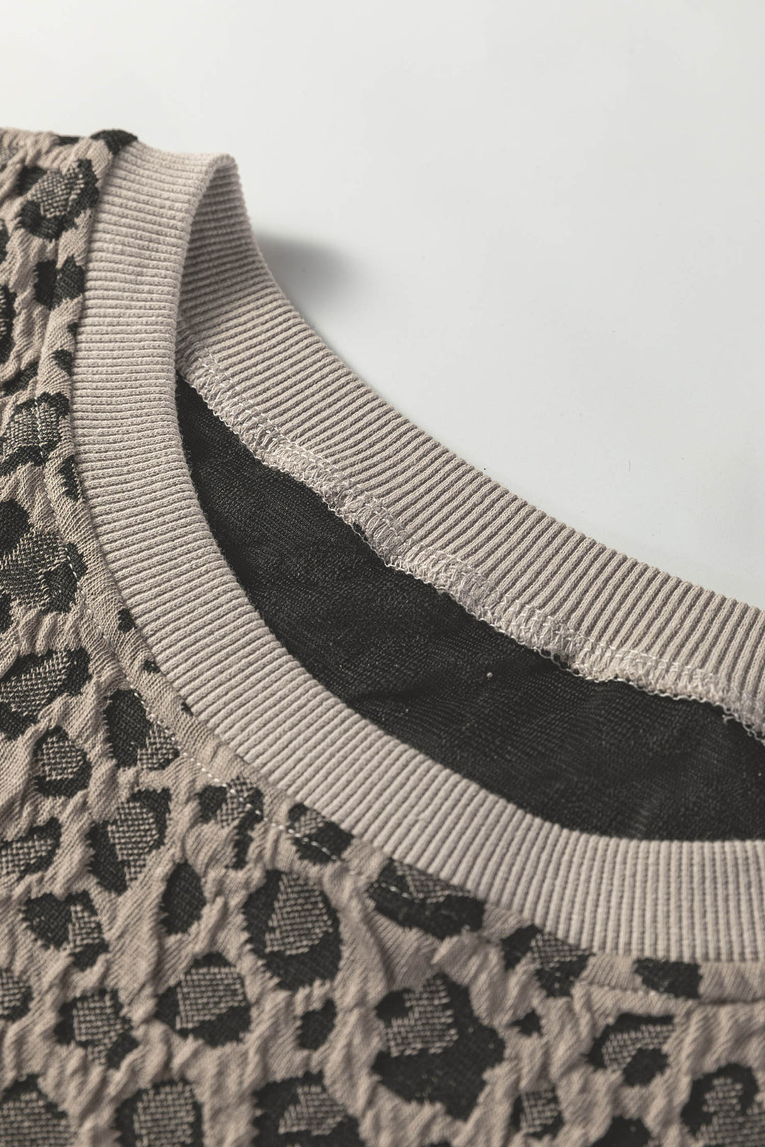 Textured Leopard Print Crew Neck Short Sleeve Top