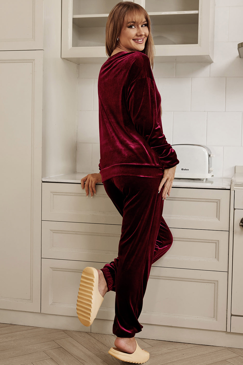 solid velvet two piece lounge set