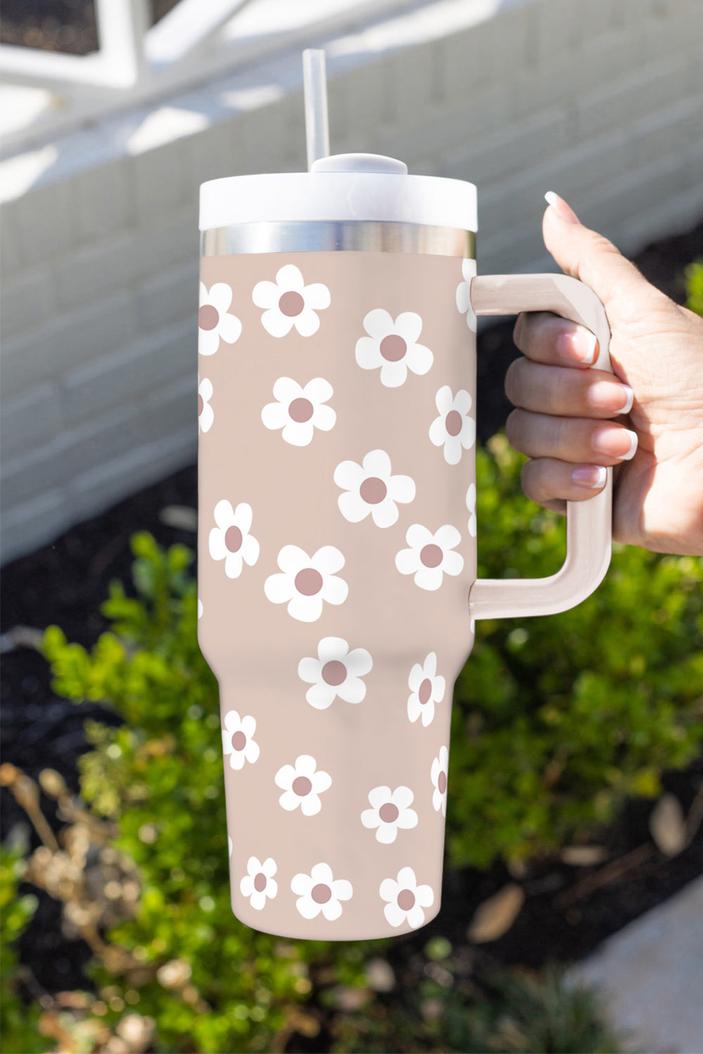 Gobelet en acier inoxydable à imprimé floral avec couvercle et paille 40 oz