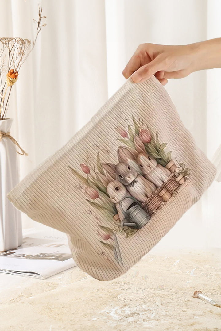 Eater Bunny Print Corduroy Zipper Cosmetic Bag