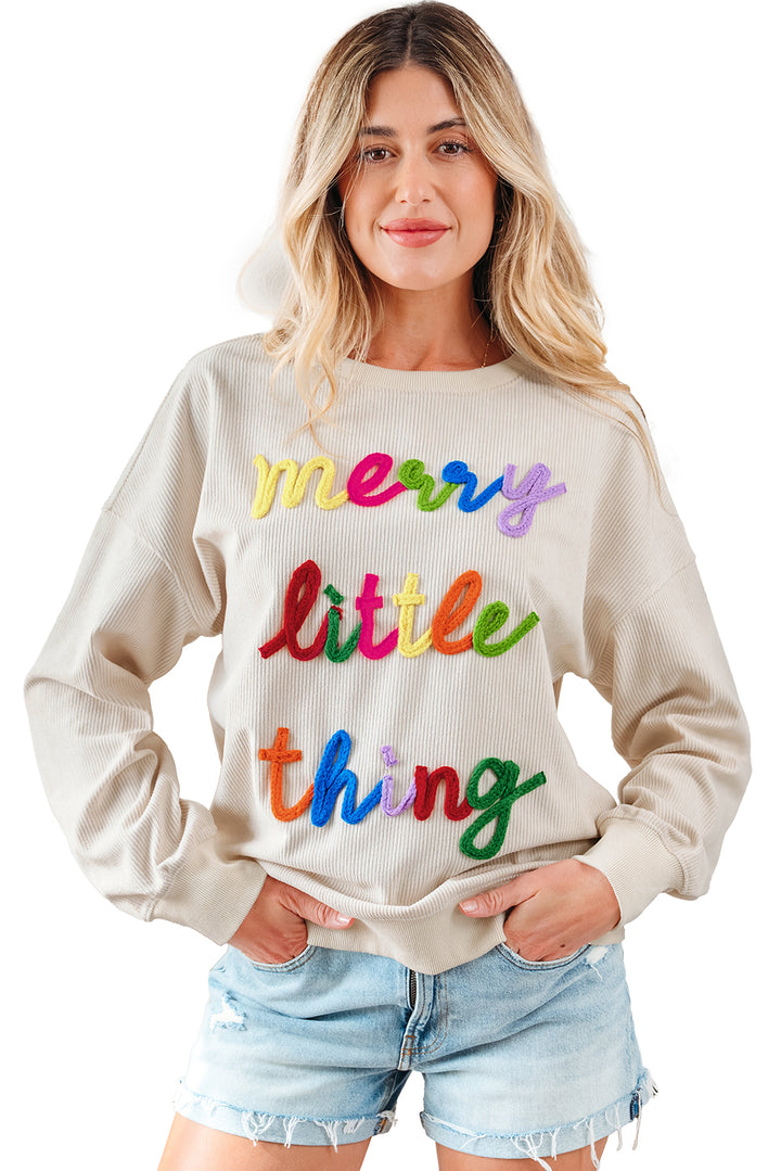 merry little thing Corded Letter Graphic Ribbed Loose Sweatshirt