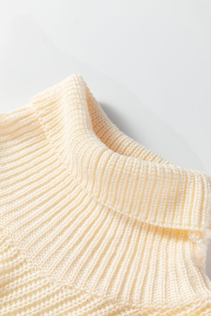 Jet Stream Plain Knit Casual Turtleneck Short Sleeve Tunic Sweater with Pockets