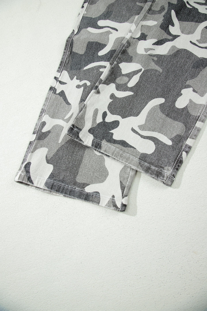 Green Camo Pattern Cotton Denim Shift Jeans