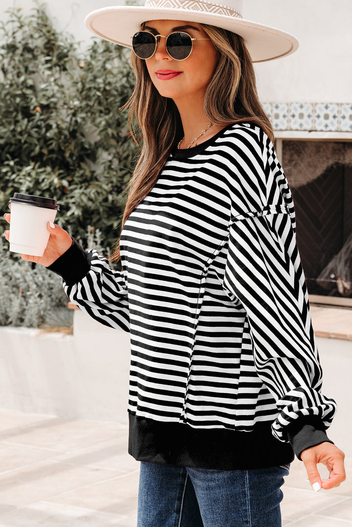 Exposed Seam Drop Shoulder Casual Pullover Top