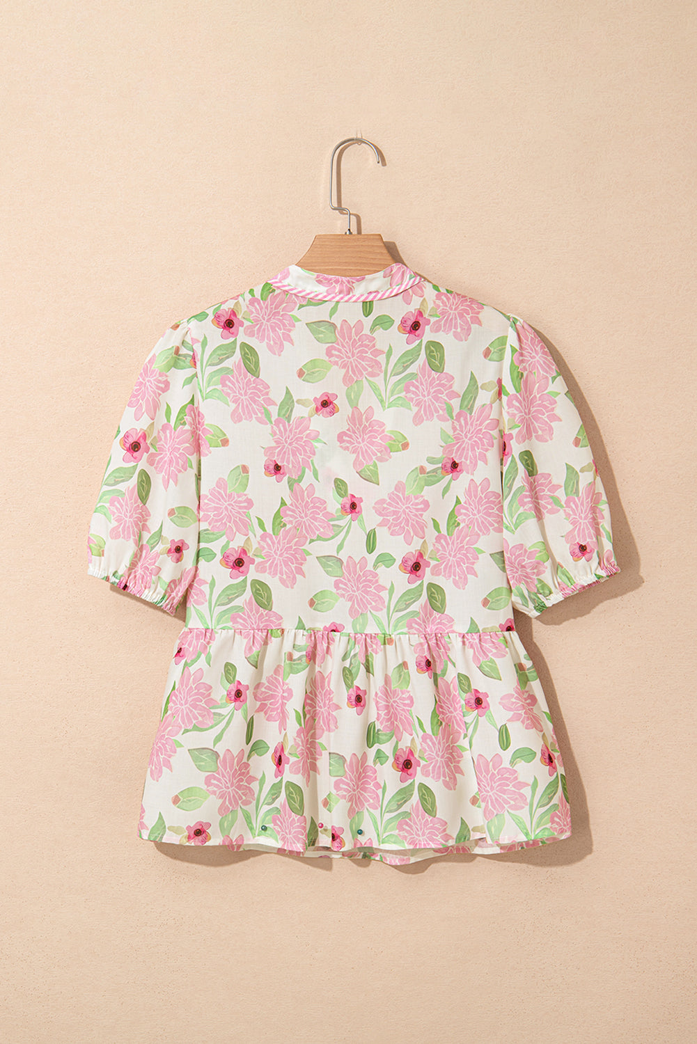 floral print drawstring v neck peplum blouse