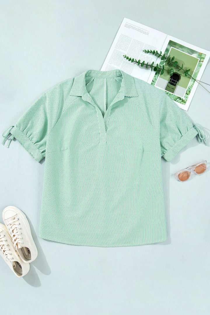 Mint Green Plus Size Striped Print Short Sleeve Blouse